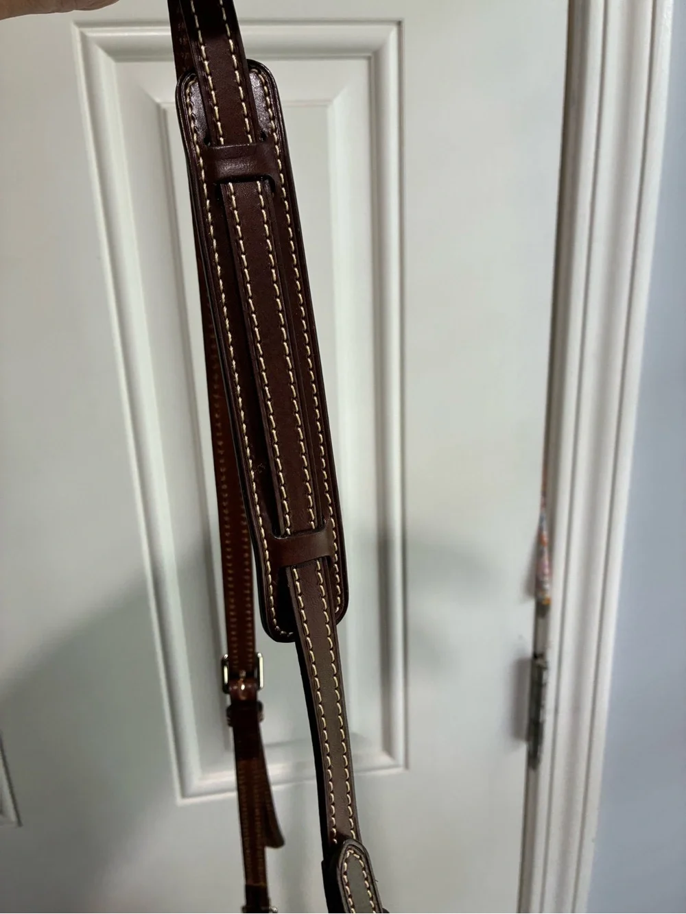Dooney & Bourke Black and White Houndstooth Duffel with Brown Trim
